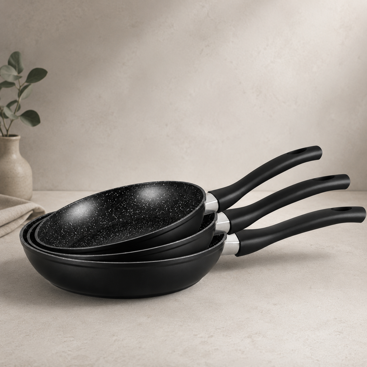 FERVEO Pfannen Set 3 Tlg. Schwarz