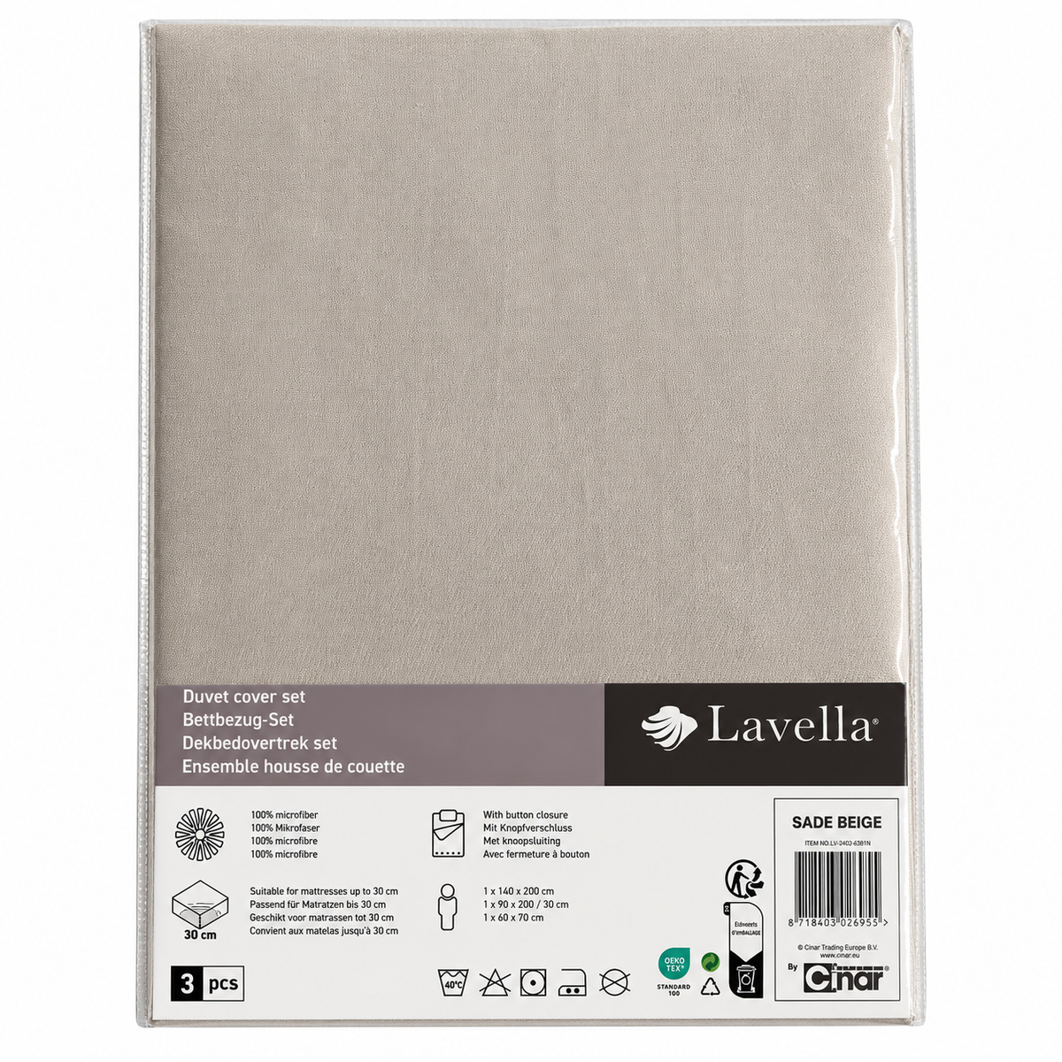 LAVELLA SADE BEIGE BETTBEZUG SET 140x200 CM 3-tlg.