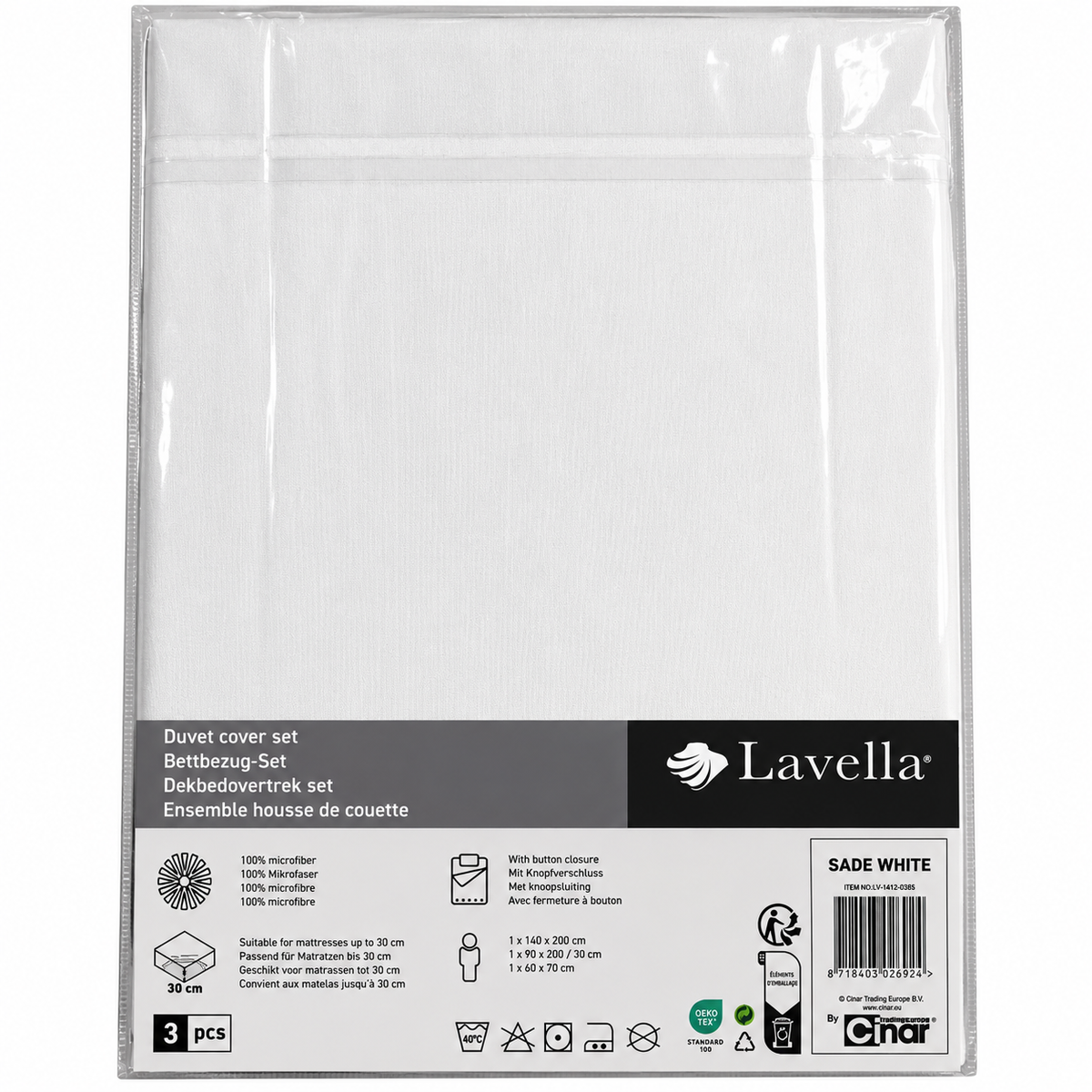 LAVELLA SADE WHITE BETTBEZUG SET 140x200cm 3-tlg.