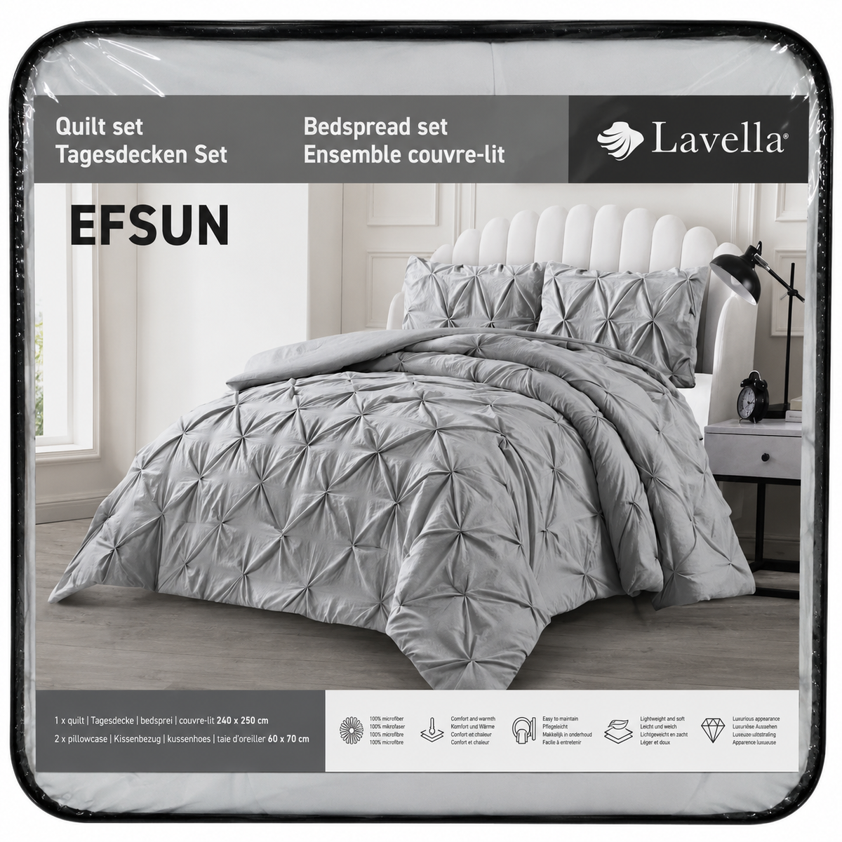 LAVELLA EFSUN TAGESDECKE SET 240x250cm grau 3-tlg.