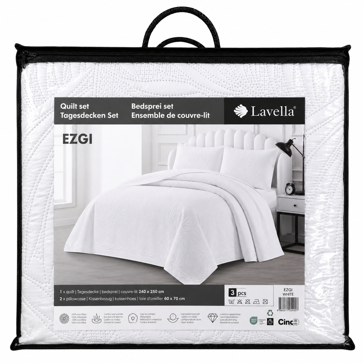 LAVELLA EZGI TAGESDECKE SET 240x250cm weiß 3-tlg.