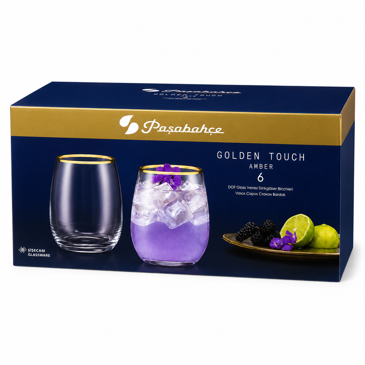 PASABAHCE Golden Touch Amber Trinkgläser 6er