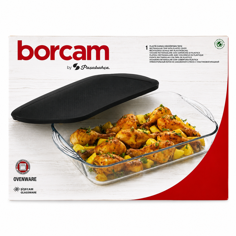 PASABAHCE Borcam Rechteckige Schale mit Plastikdeckel