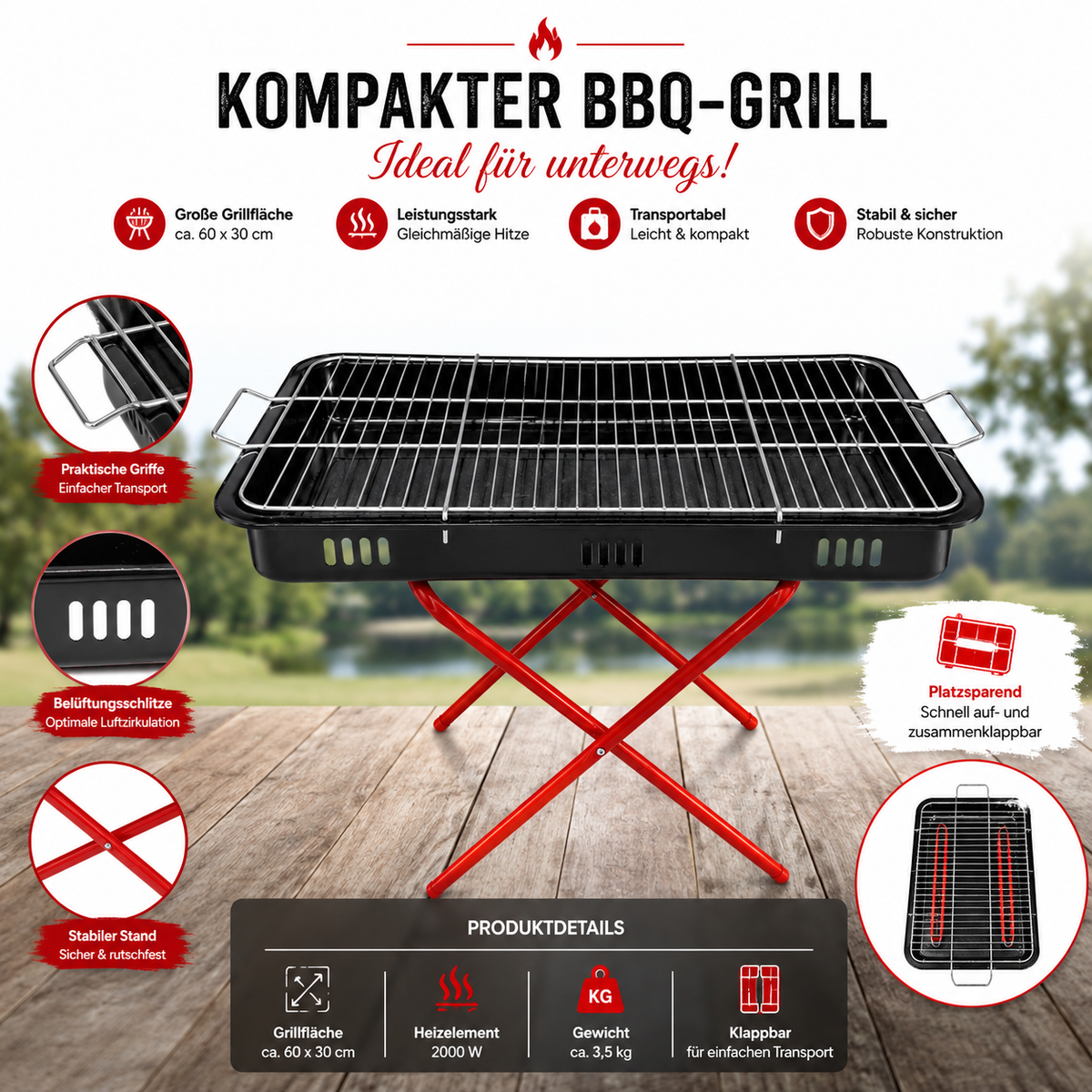 HOLZKOHLENGRILL 60cm