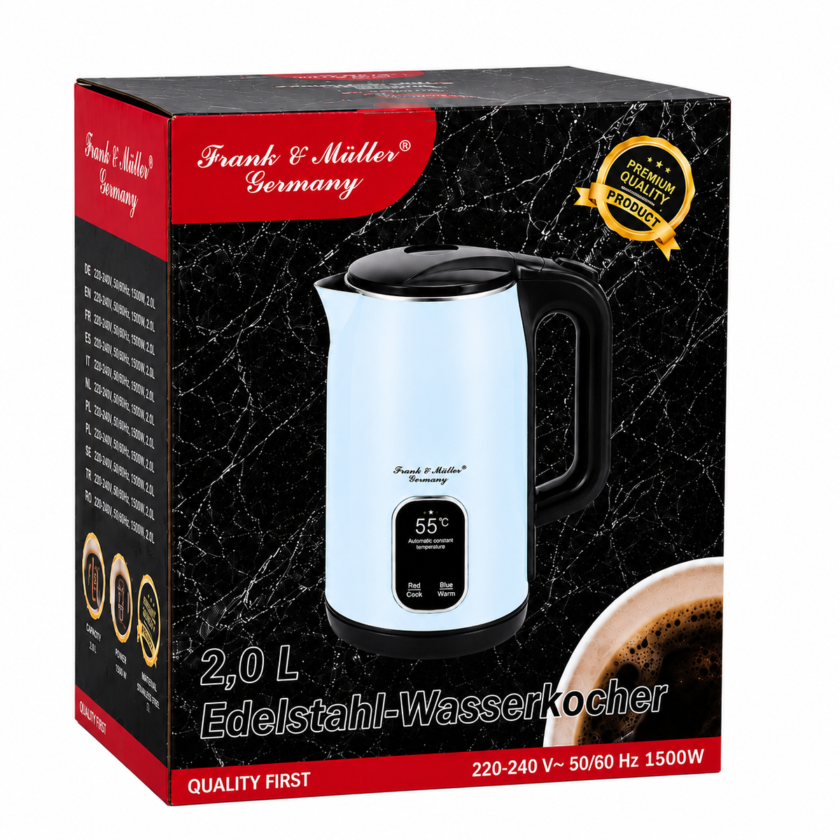 FRANK MÜLLER Edelstahl Wasserkocher 2L 1500W